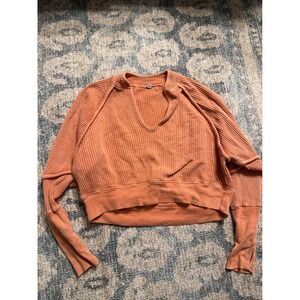 Free People Aubrey Thermal Top Ribbed Dolman Sleeve Orange Pullover Small